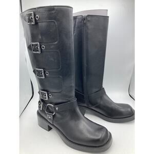 Wild Fable Womens Black Faux Leather Rebel Tall Moto Buckle Boots Size 8.5
